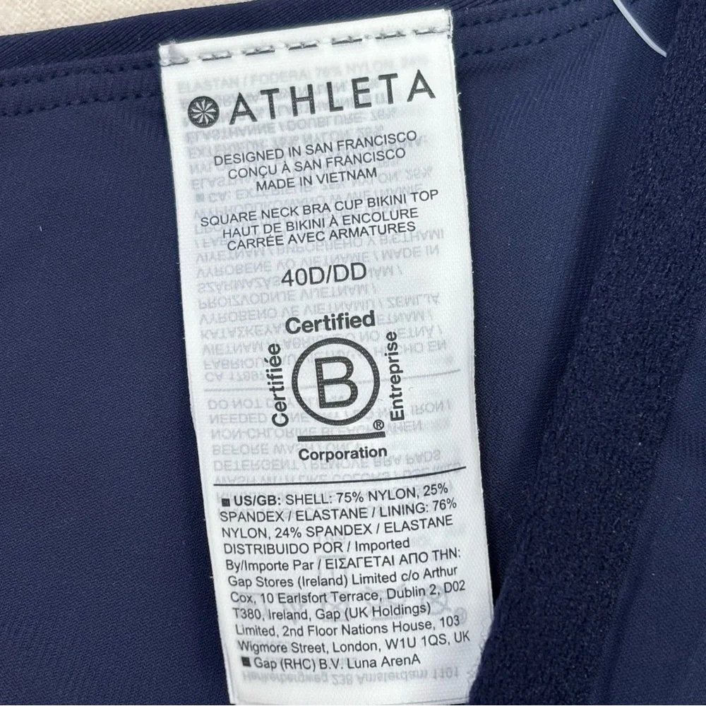 🏷️NWT Athleta Square Neck Bra Cup Bikini‎ Top Navy Blue Size 40D/DD New w/ Tags